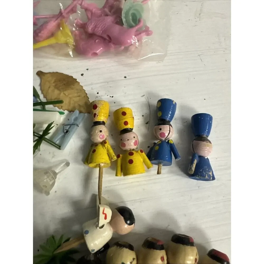 Vintage HUGE BUNDLE Wooden Kokeshi Doll Cake Candle holders Angels Nutcrackers +